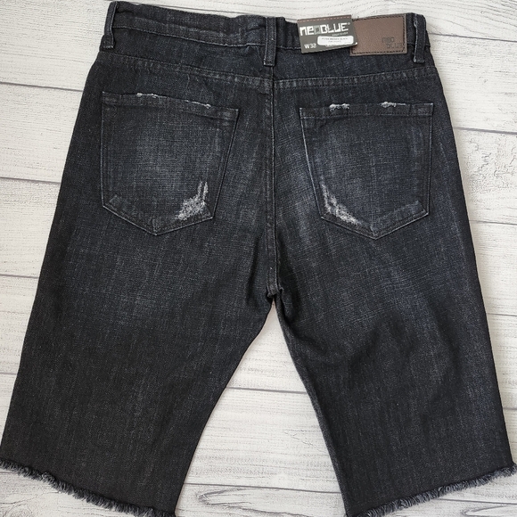 Neo Blue Distressed Black Denim Shorts Size 32 Men - Picture 8 of 8